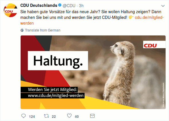 Erdmännchen zeigt Haltung für die CDU