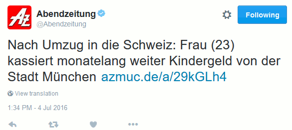 Frau kassiert Kindergeld von der Schweiz aus