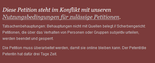 openpetition.de: Petition steht in Konflikt mit unseren Nutzungsbedingungen