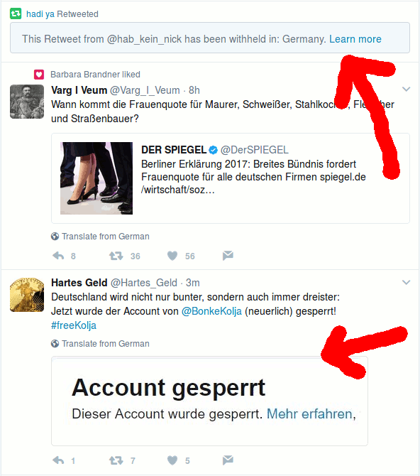 Twitter Timeline, geblockte Posts