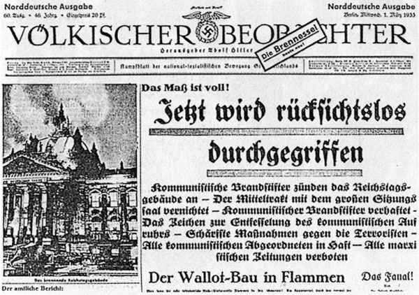 Völkischer Beobachter zum Reichstagsbrand